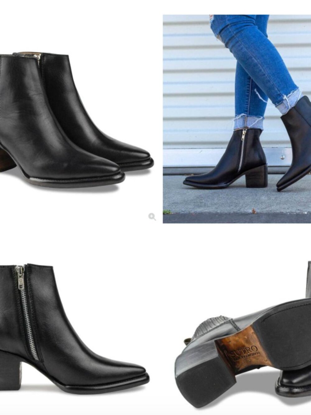 Sutro Footwear Polk Black Leather Ankle Boot Size 8.5 Block Heel Zip Sold Out